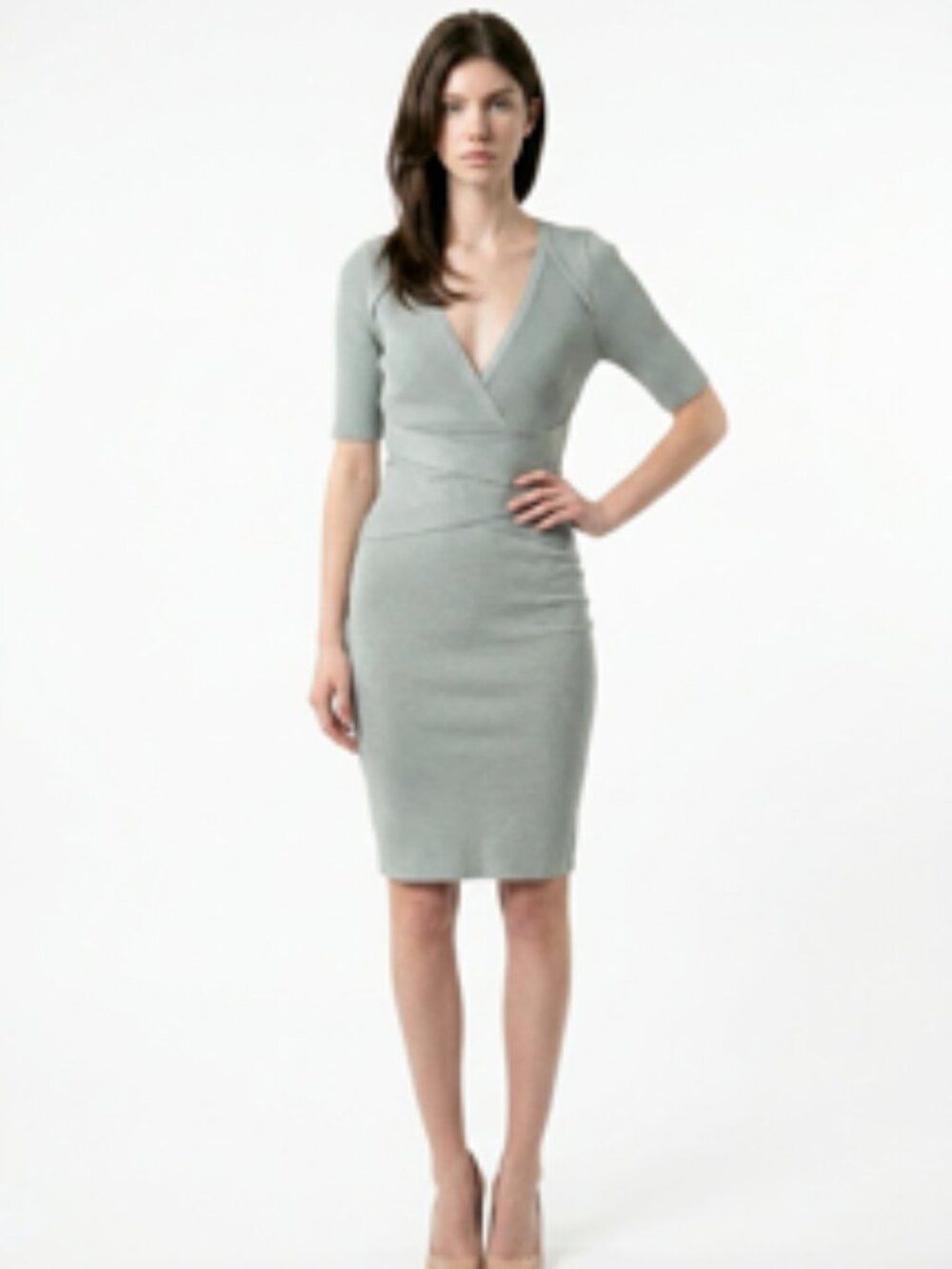 Sage green, form-fitting midi-length bodycon Bandage dres